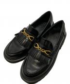 Mila Owenミラオーウェン）の古着「フリンジ付きローファー」｜ブラック