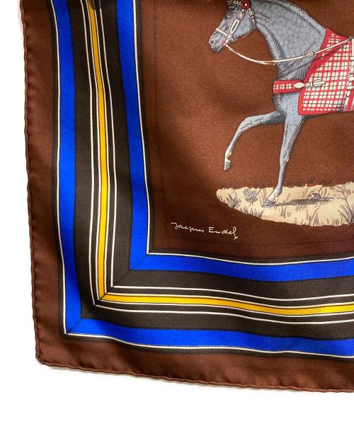 HERMES（エルメス）HERMES (エルメス) 馬着柄シルクスカーフ ブラウン×ブルーの古着・服飾アイテム