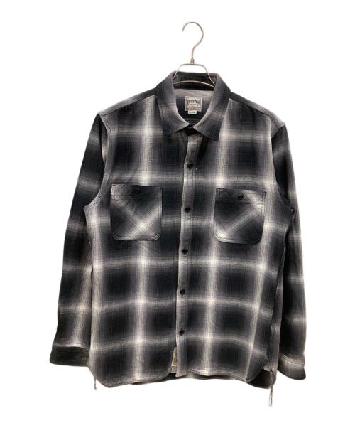 HOUSTON（ヒューストン）HOUSTON (ヒューストン) オンブレヘビネルチェックシャツ ブラック×ホワイト サイズ:XLの古着・服飾アイテム