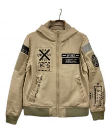 AVIREX（アヴィレックス）の古着「LEATHER HOODIE HALO」｜ベージュ
