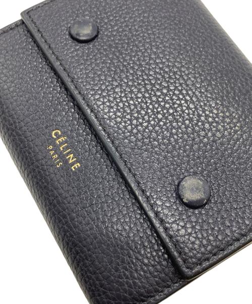CELINE（セリーヌ）CELINE (セリーヌ) スモール フォールデッド マルチファンクション2つ折り財布 ホワイト×ネイビーの古着・服飾アイテム