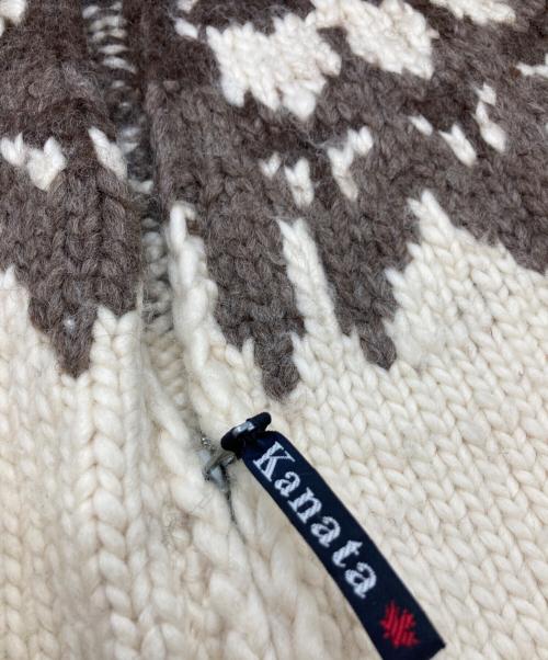 KANATA（カナタ）KANATA (カナタ) カウチンニットジャケット アイボリー×ブラウン サイズ:不明の古着・服飾アイテム