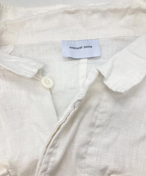 solamonat poche（ソラモナ ポッシェ）SOLAMONAT POCHE (ソラモナ ポッシェ) リネンミリタリーJK ホワイト サイズ:FREEの古着・服飾アイテム