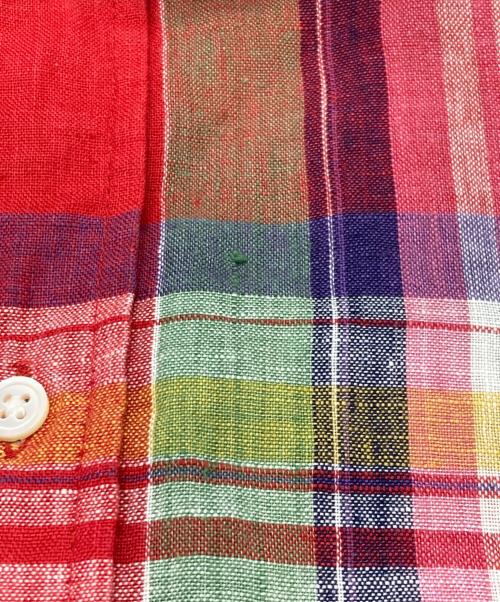 POLO RALPH LAUREN（ポロ・ラルフローレン）POLO RALPH LAUREN (ポロ・ラルフローレン) リネンチェックシャツ レッド サイズ:Ⅼの古着・服飾アイテム
