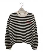 COACHコーチ）の古着「アルパカ混ボーダー刺繍ニット」｜ホワイト×ブラック