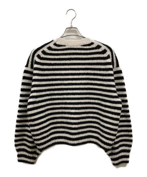 COACH（コーチ）COACH (コーチ) アルパカ混ボーダー刺繍ニット ホワイト×ブラック サイズ:Sの古着・服飾アイテム