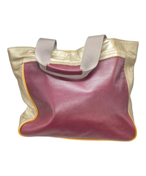 A.D.M.J.（エーディーエムジェイ）A.D.M.J. (エーディーエムジェイ) レザートートバッグ ブラウン×ゴールドの古着・服飾アイテム