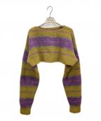 PERVERZEパーバーズ）の古着「ショート丈モヘアニット」｜カーキ×パープル