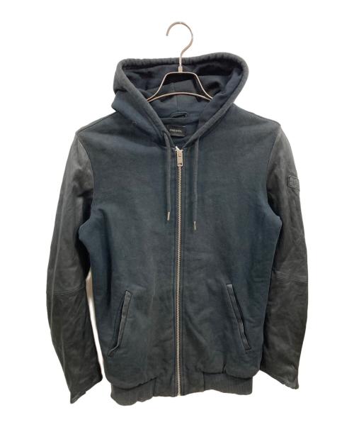 DIESEL（ディーゼル）DIESEL (ディーゼル) 袖レザー切替ジップパーカー ブラック サイズ:不明の古着・服飾アイテム