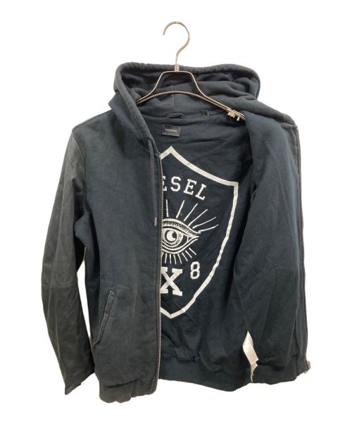 DIESEL（ディーゼル）DIESEL (ディーゼル) 袖レザー切替ジップパーカー ブラック サイズ:不明の古着・服飾アイテム