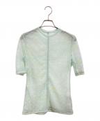 Mame Kurogouchiマメクロゴウチ）の古着「Marble Printed Plaid Sheer Crew Neck Top」｜グリーン