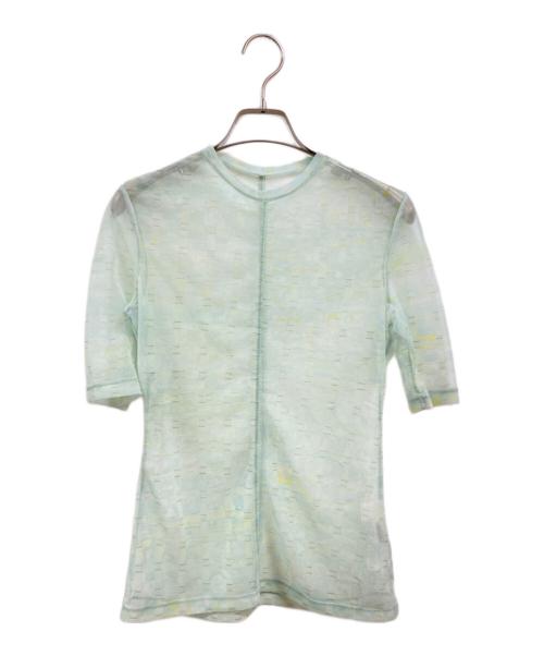 Mame Kurogouchi（マメクロゴウチ）mame kurogouchi (マメクロゴウチ) Marble Printed Plaid Sheer Crew Neck Top グリーン サイズ:2の古着・服飾アイテム