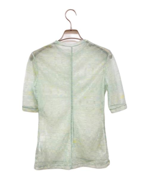Mame Kurogouchi（マメクロゴウチ）mame kurogouchi (マメクロゴウチ) Marble Printed Plaid Sheer Crew Neck Top グリーン サイズ:2の古着・服飾アイテム