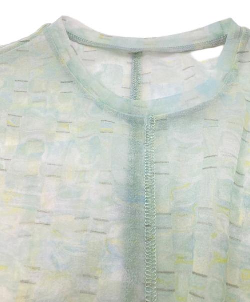 Mame Kurogouchi（マメクロゴウチ）mame kurogouchi (マメクロゴウチ) Marble Printed Plaid Sheer Crew Neck Top グリーン サイズ:2の古着・服飾アイテム