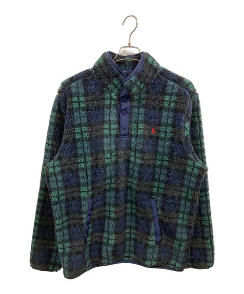 POLO RALPH LAUREN（ポロ・ラルフローレン）POLO RALPH LAUREN (ポロ・ラルフローレン) ポニーロゴフリース ネイビー×グリーン サイズ:Lの古着・服飾アイテム