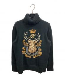 LAUREN RALPH LAUREN（ローレンラルフローレン）の古着「刺繍タートルネックニット」｜ブラック