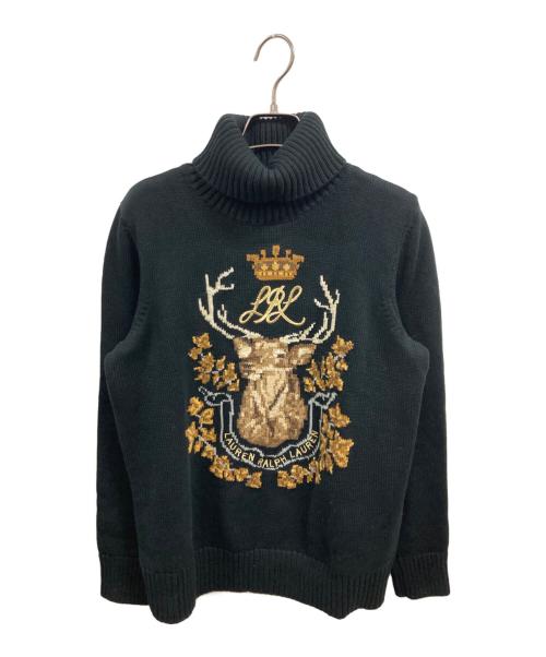 LAUREN RALPH LAUREN（ローレンラルフローレン）LAUREN RALPH LAUREN (ローレンラルフローレン) 刺繍タートルネックニット ブラック サイズ:Lの古着・服飾アイテム