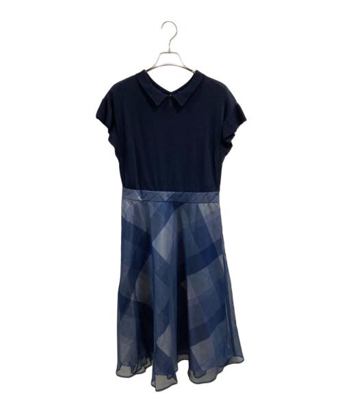 BLUE LABEL CRESTBRIDGE（ブルーレーベルクレストブリッジ）BLUE LABEL CRESTBRIDGE (ブルーレーベルクレストブリッジ) 素材切替半袖ワンピース ネイビー サイズ:38 未使用品の古着・服飾アイテム