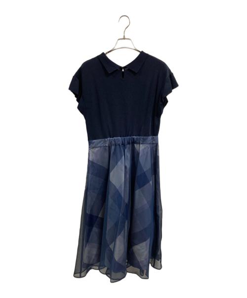 BLUE LABEL CRESTBRIDGE（ブルーレーベルクレストブリッジ）BLUE LABEL CRESTBRIDGE (ブルーレーベルクレストブリッジ) 素材切替半袖ワンピース ネイビー サイズ:38 未使用品の古着・服飾アイテム