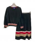 BLUE LABEL CRESTBRIDGEブルーレーベルクレストブリッジ）の古着「ラインニットセットアップ」｜ブラック