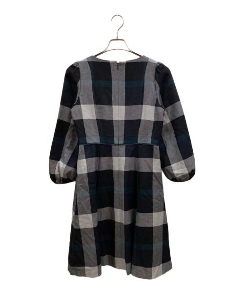 BLUE LABEL CRESTBRIDGE（ブルーレーベルクレストブリッジ）BLUE LABEL CRESTBRIDGE (ブルーレーベルクレストブリッジ) チェックウールビエラワンピース ネイビー×ホワイト サイズ:38の古着・服飾アイテム