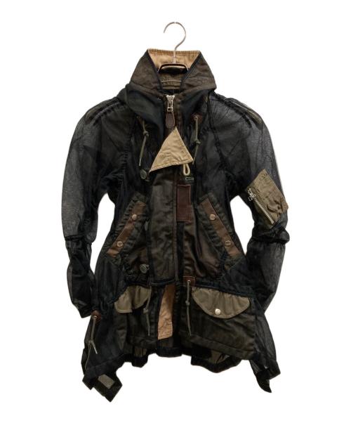 JUNYA WATANABE COMME des GARCONS（(ジュンヤワタナベ コムデギャルソン）JUNYA WATANABE COMME des GARCONS ((ジュンヤワタナベ コムデギャルソン) MESH CARGO POCKET UTILITY JACKET/メッシュ再構築N-3Bジャケット ブラック×ベージュ サイズ:ＸＳの古着・服飾アイテム