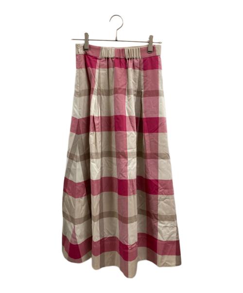 BLUE LABEL CRESTBRIDGE（ブルーレーベルクレストブリッジ）BLUE LABEL CRESTBRIDGE (ブルーレーベルクレストブリッジ) チェックフレアスカート ピンクベージュ サイズ:38 未使用品の古着・服飾アイテム