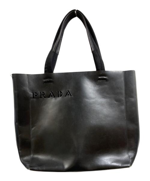 PRADA（プラダ）PRADA (プラダ) ロゴ型抜きレザートートバッグ ブラックの古着・服飾アイテム
