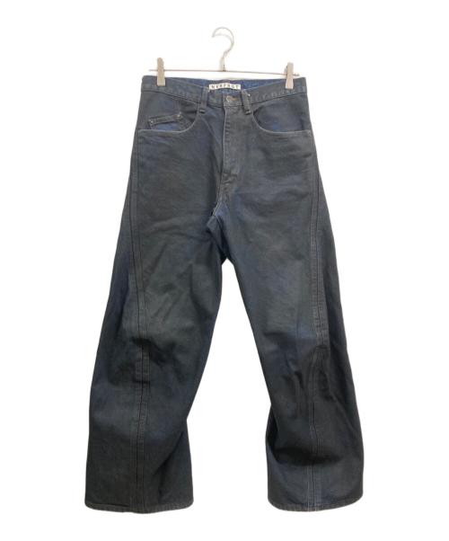 NVRFRGT（ネヴァーフォーゲット）NVRFRGT (ネヴァーフォーゲット) CONZ別注 COATING 3D TWISTED WIDE LEG JEANS インディゴ サイズ: 1 (実寸 W78cm L79cm)の古着・服飾アイテム