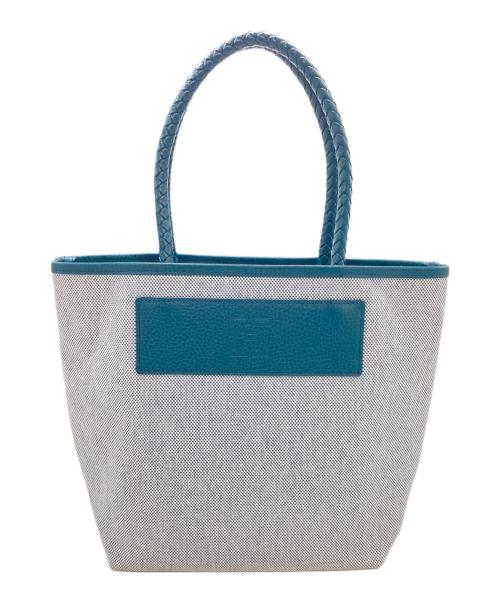 HIROFU（ヒロフ）HIROFU (ヒロフ) レザーコンビチェスタキャンパストートバッグ ブルー×グレーの古着・服飾アイテム