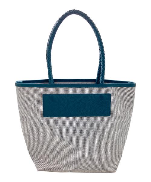 HIROFU（ヒロフ）HIROFU (ヒロフ) レザーコンビチェスタキャンパストートバッグ ブルー×グレーの古着・服飾アイテム