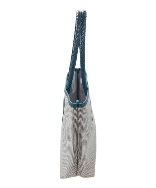 HIROFU（ヒロフ）HIROFU (ヒロフ) レザーコンビチェスタキャンパストートバッグ ブルー×グレーの古着・服飾アイテム