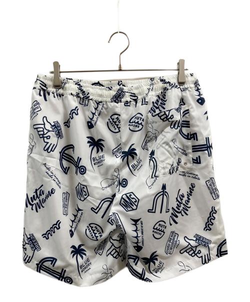 muta MARINE（ムータマリン）muta MARINE (ムータマリン) ランダムロゴ ショートパンツ ホワイト×ネイビー サイズ:XLの古着・服飾アイテム