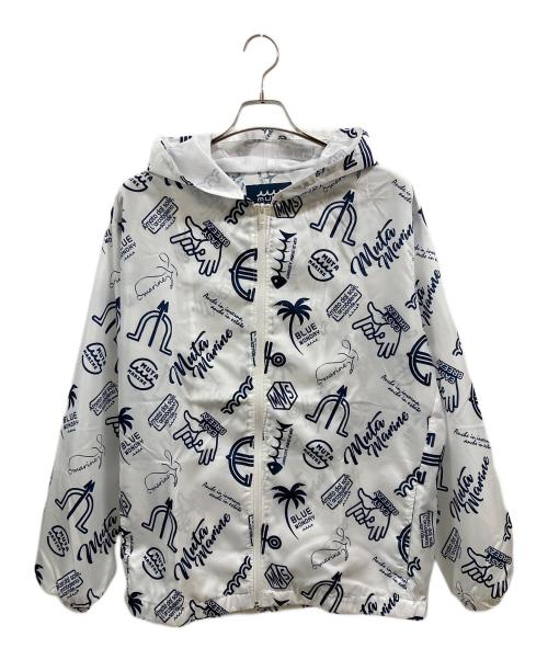 muta MARINE（ムータマリン）muta MARINE (ムータマリン) ランダムロゴ ジップパーカー ホワイト×ネイビー サイズ:XLの古着・服飾アイテム
