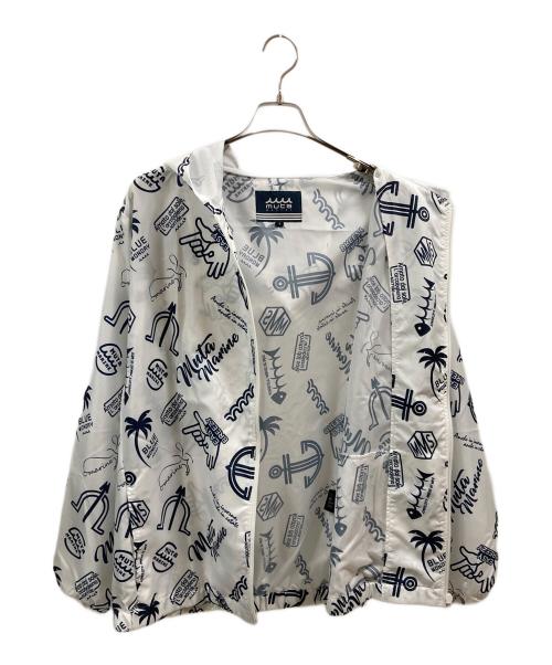 muta MARINE（ムータマリン）muta MARINE (ムータマリン) ランダムロゴ ジップパーカー ホワイト×ネイビー サイズ:XLの古着・服飾アイテム