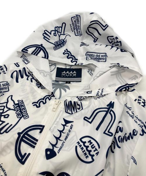 muta MARINE（ムータマリン）muta MARINE (ムータマリン) ランダムロゴ ジップパーカー ホワイト×ネイビー サイズ:XLの古着・服飾アイテム