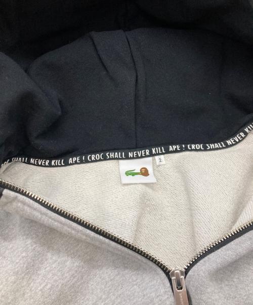 A BATHING APE（ア ベイシング エイプ）A BATHING APE (ア ベイシング エイプ) LACOSTE (ラコステ) CROCODILE FULL ZIP HOODIE グレー サイズ:2の古着・服飾アイテム