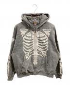 VANSONバンソン）の古着「ボーンプリントジップパーカー」｜グレー