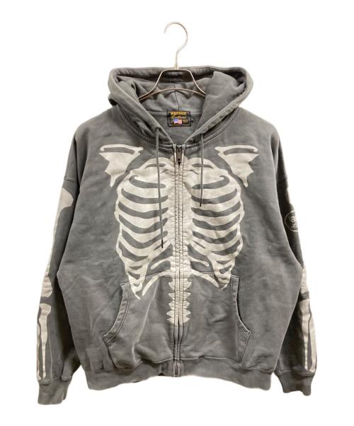 VANSON（バンソン）VANSON (バンソン) ボーンプリントジップパーカー グレー サイズ:Lの古着・服飾アイテム