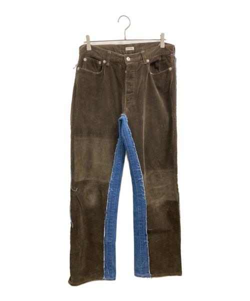 INSCRIRE（アンスクリア）INSCRIRE (アンスクリア) コーデュロイパッチデニムパンツ ブルー×カーキ サイズ:44の古着・服飾アイテム
