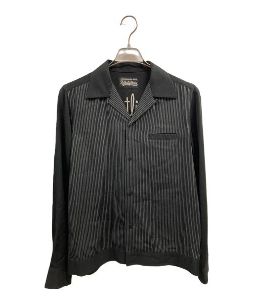 WACKO MARIA（ワコマリア）WACKO MARIA (ワコマリア) バッグ刺繍ストライプオープンカラーシャツ ブラック サイズ:Mの古着・服飾アイテム