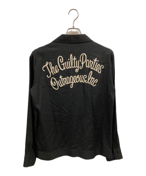 WACKO MARIA（ワコマリア）WACKO MARIA (ワコマリア) バッグ刺繍ストライプオープンカラーシャツ ブラック サイズ:Mの古着・服飾アイテム