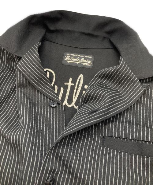 WACKO MARIA（ワコマリア）WACKO MARIA (ワコマリア) バッグ刺繍ストライプオープンカラーシャツ ブラック サイズ:Mの古着・服飾アイテム
