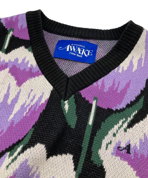 AWAKE NY（アウェイク ニューヨーク）Awake NY (アウェイク ニューヨーク) tulip knit vest パープル×ブラック サイズ:Ⅼの古着・服飾アイテム