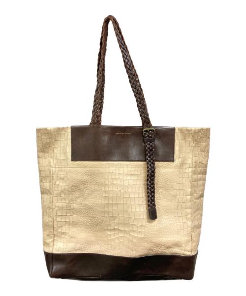 DRIES VAN NOTEN（ドリスヴァンノッテン）DRIES VAN NOTEN (ドリスヴァンノッテン) クロコ型編み込みハンドルトートバッグ アイボリー×ブラウンの古着・服飾アイテム