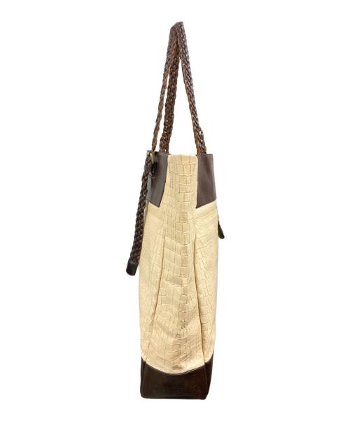 DRIES VAN NOTEN（ドリスヴァンノッテン）DRIES VAN NOTEN (ドリスヴァンノッテン) クロコ型編み込みハンドルトートバッグ アイボリー×ブラウンの古着・服飾アイテム