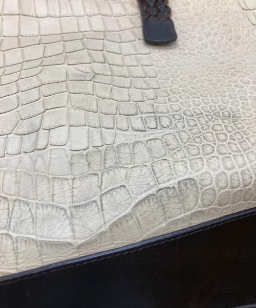 DRIES VAN NOTEN（ドリスヴァンノッテン）DRIES VAN NOTEN (ドリスヴァンノッテン) クロコ型編み込みハンドルトートバッグ アイボリー×ブラウンの古着・服飾アイテム