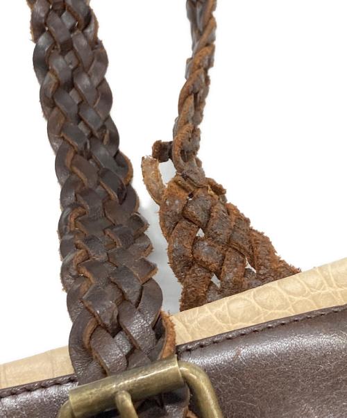 DRIES VAN NOTEN（ドリスヴァンノッテン）DRIES VAN NOTEN (ドリスヴァンノッテン) クロコ型編み込みハンドルトートバッグ アイボリー×ブラウンの古着・服飾アイテム