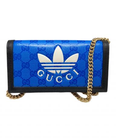 未使用 グッチ GUCCI×adidas 621892 GGクリスタルキャンバス レザー レッド ブラック チェーンウォレット 長財布 0538【中古】GUCCI GUCCI - 未使用 グッチ GUCCI×adidas 621892 GGクリスタルキャンバス