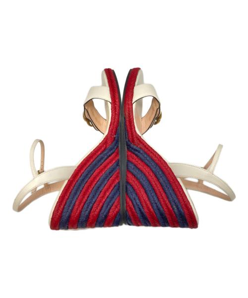 GUCCI（グッチ）GUCCI (グッチ) ダブルG ウェッジソールサンダル レッド×ネイビー サイズ: 38 1/2の古着・服飾アイテム